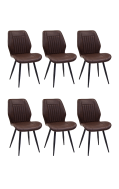 #S31 Bundle Sale, 6 PCs Black Steel Chairs w/ Brown Vinyl Back & Seat